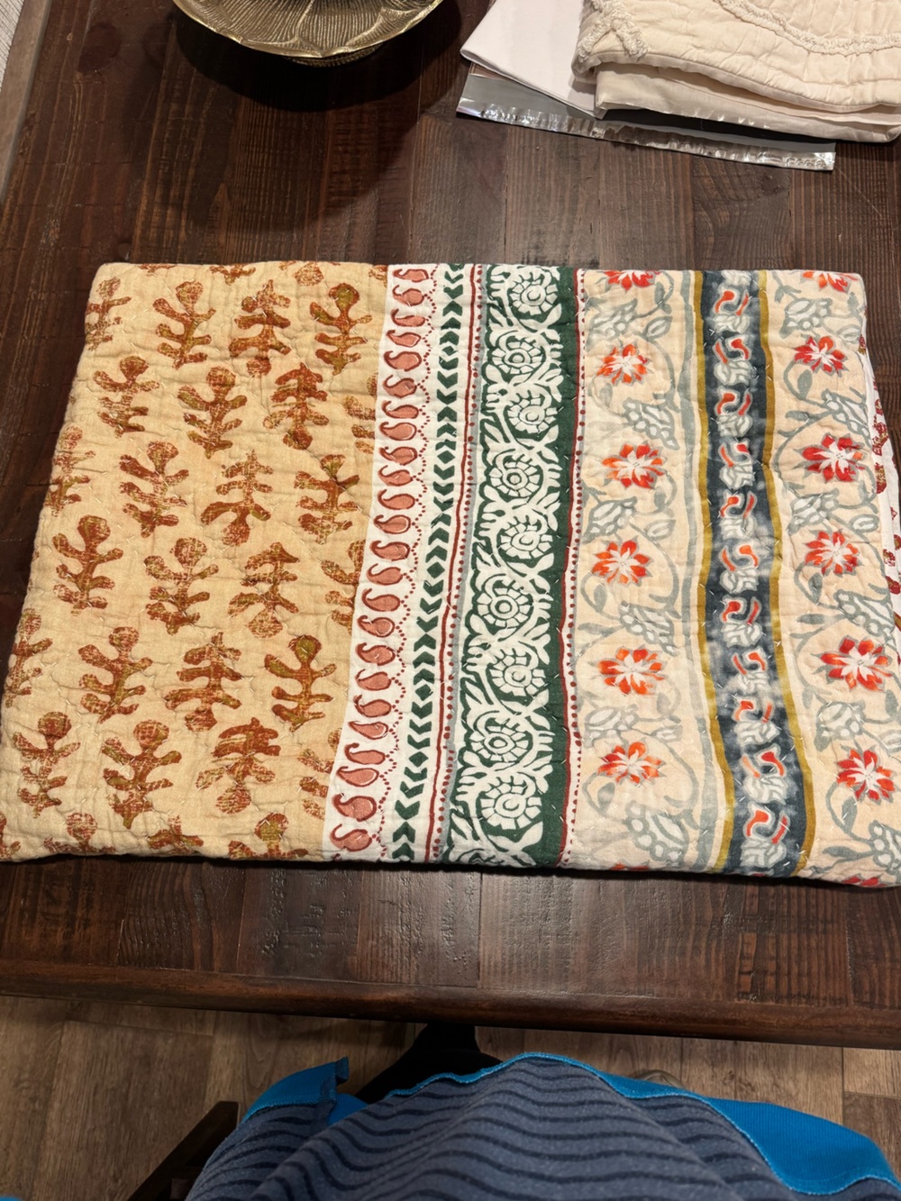 Quilted Pillowcases in Cream, Green, Orange, Yellow